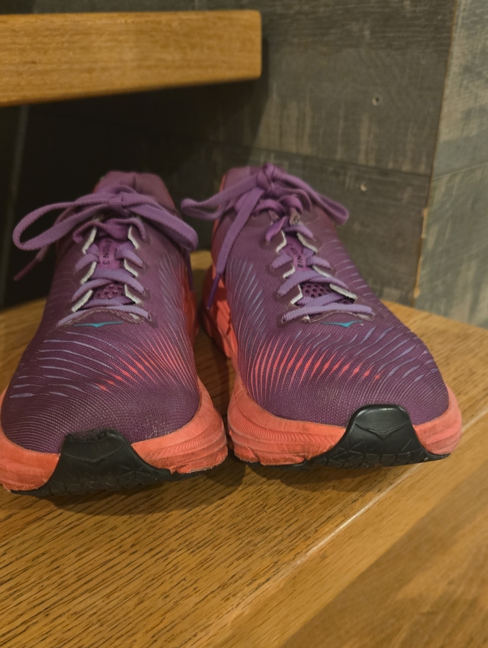 Hoka One One Women’s Purple Running Shoes with Coral Soles